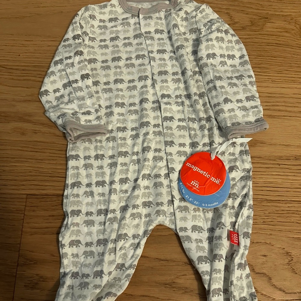 Magnetic Me Elephant Patterned Footie in Gray